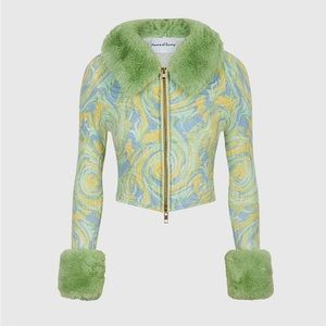 House of Sunny Cypress Peggy Faux Fur Cuffs And Collar Cardigan Size US 12